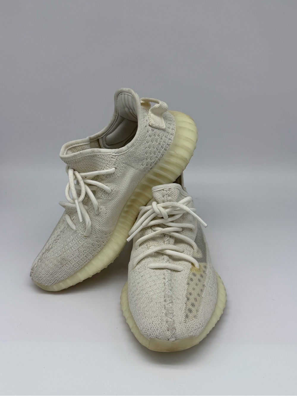 Authentic Adidas Yeezy Cream Knit Low-Top Sneakers with Translucent Gum Sole